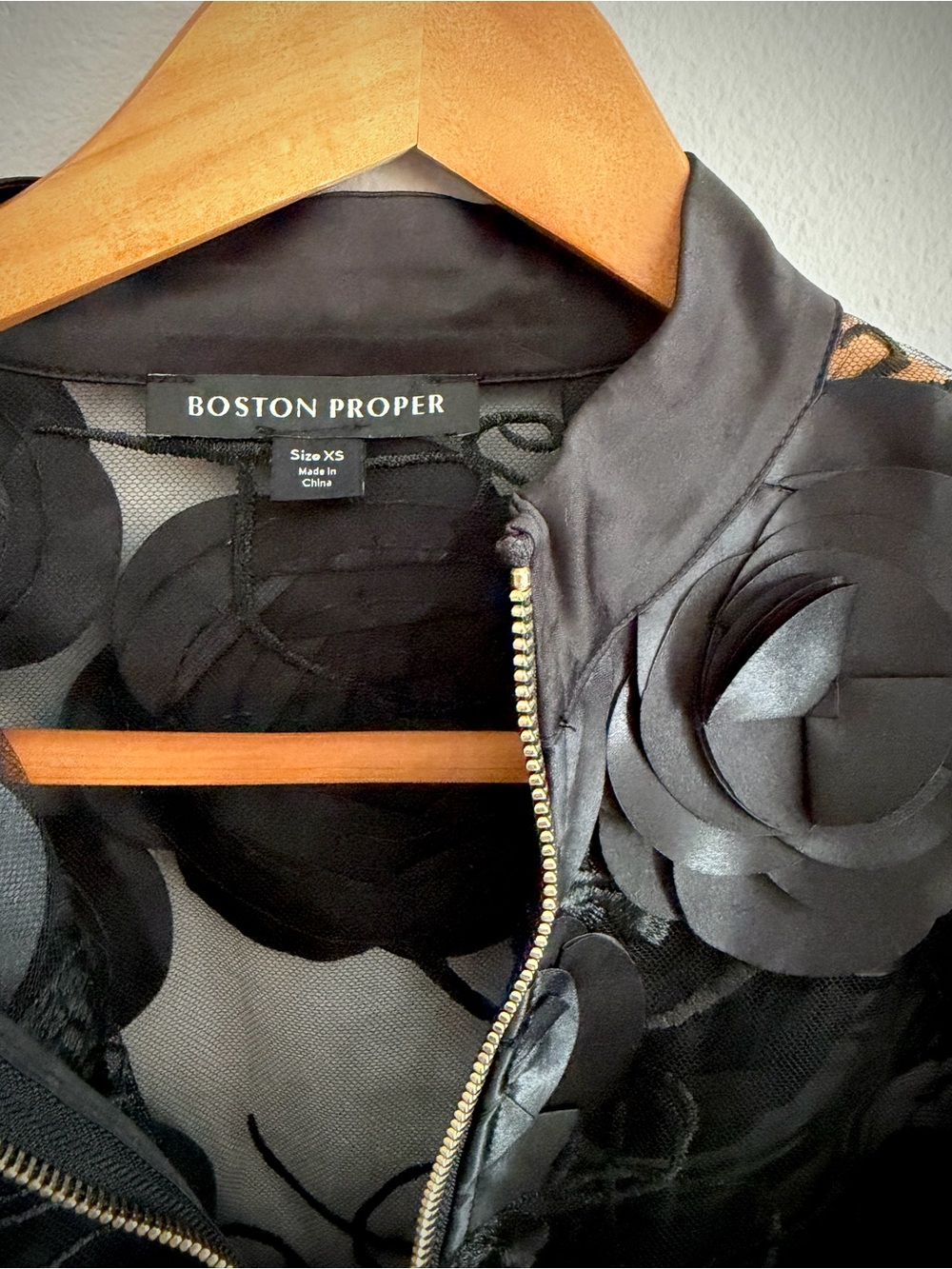 Boston Proper Black Sheer Floral Appliqué Bomber Jacket - Picture 5 of 11